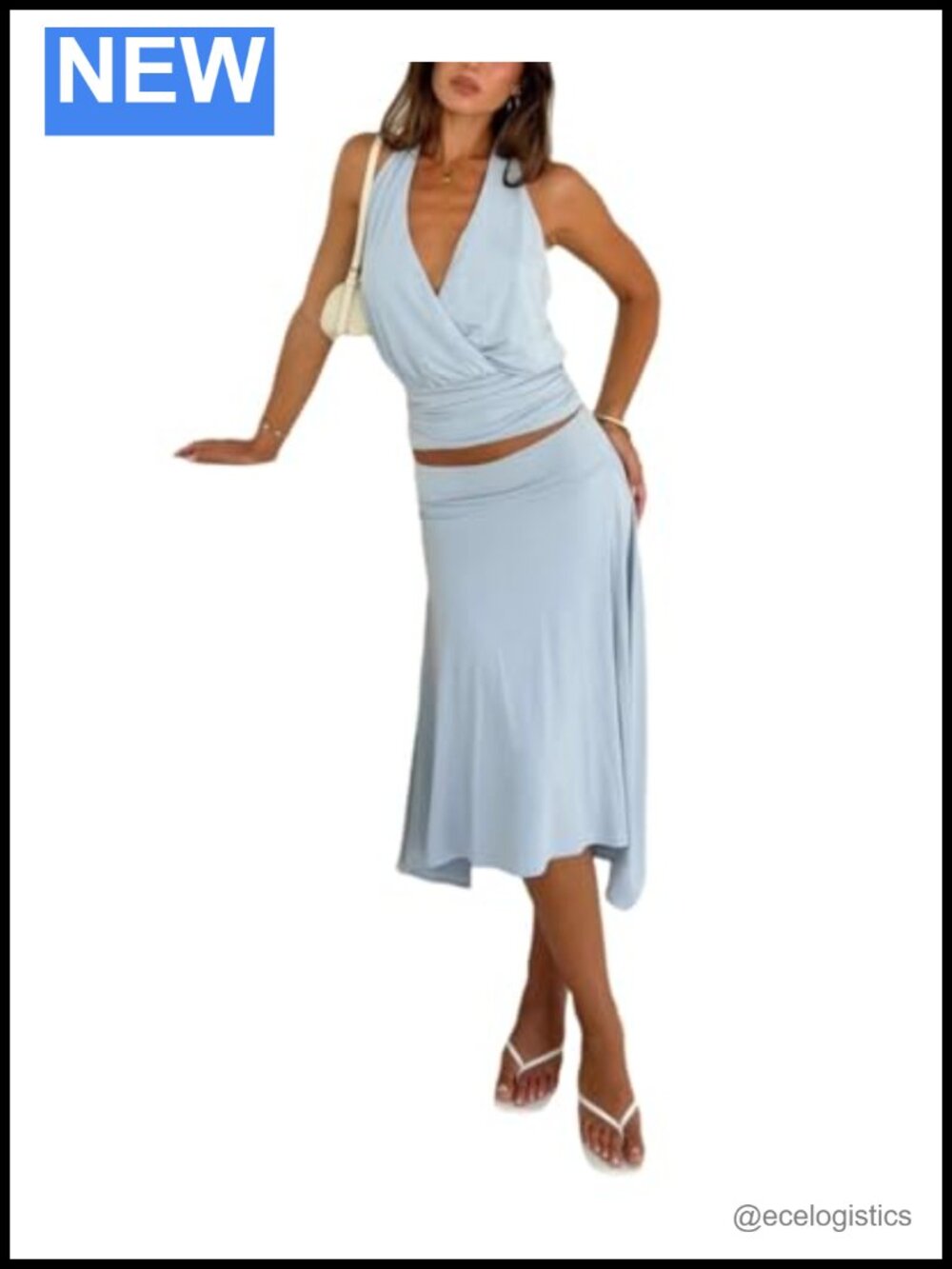 Women's 2 Piece Skirt Set Halter Crop Top Midi Skirt Vacation Outfit